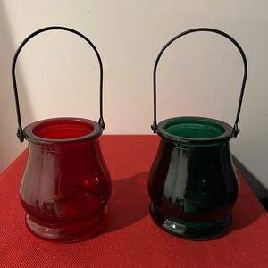 Glass Candle Holders Set - Red and Green